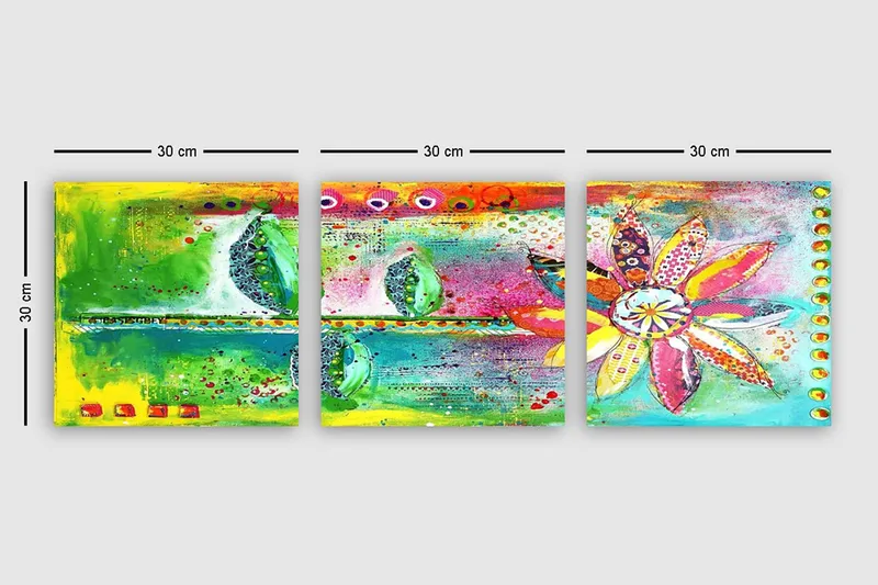 Dekorativ Canvasbillede 3-Dele 30x30 cm - Flerfarvet - Boligtilbehør - Billeder & kunst - Billeder på lærred