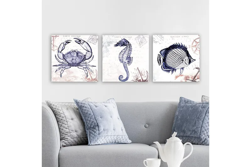 Dekorativ Canvasbillede 3-Dele 30x30 cm, Flerfarvet