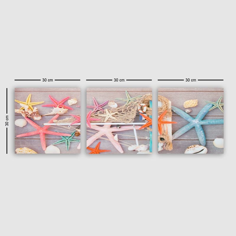 Dekorativ Canvasbillede 3-Dele 30x30 cm, Flerfarvet