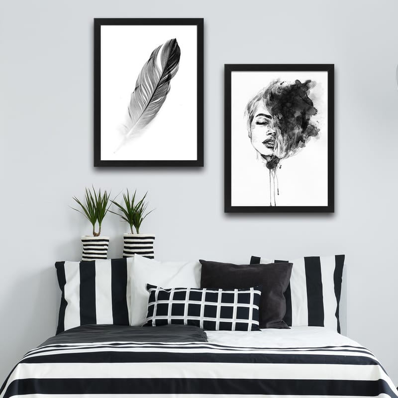 Dekorativ indrammet maleri 2-Dele 30x40 cm - Flerfarvet - Boligtilbehør - Billeder & kunst - Billeder på lærred