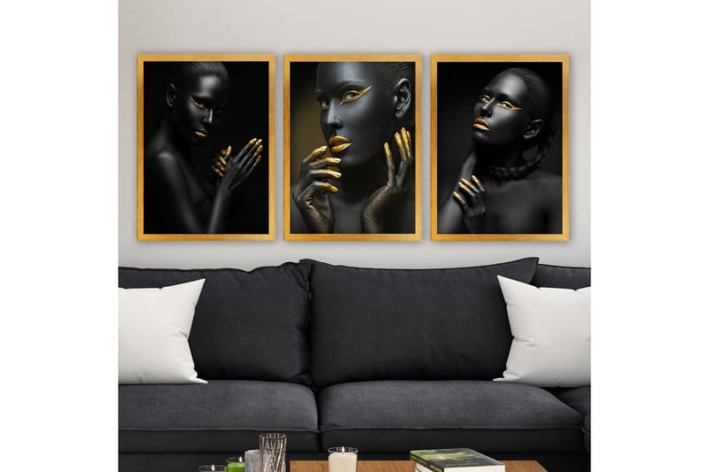 Dekorativ indrammet maleri 3-Dele 35x45 cm, Flerfarvet