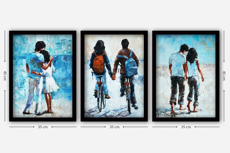 Dekorativ indrammet maleri 3-Dele 35x45 cm - Flerfarvet - Boligtilbehør - Billeder & kunst - Billeder på lærred