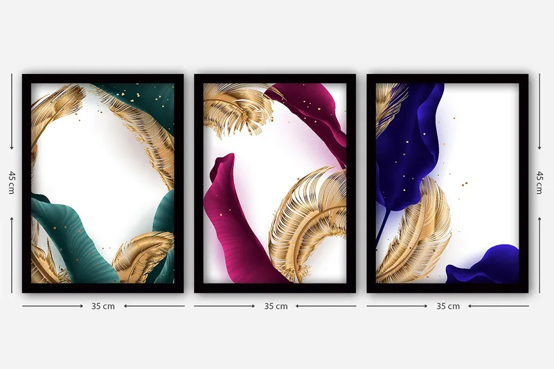 Dekorativ indrammet maleri 3-Dele 35x45 cm - Flerfarvet - Boligtilbehør - Billeder & kunst - Billeder på lærred