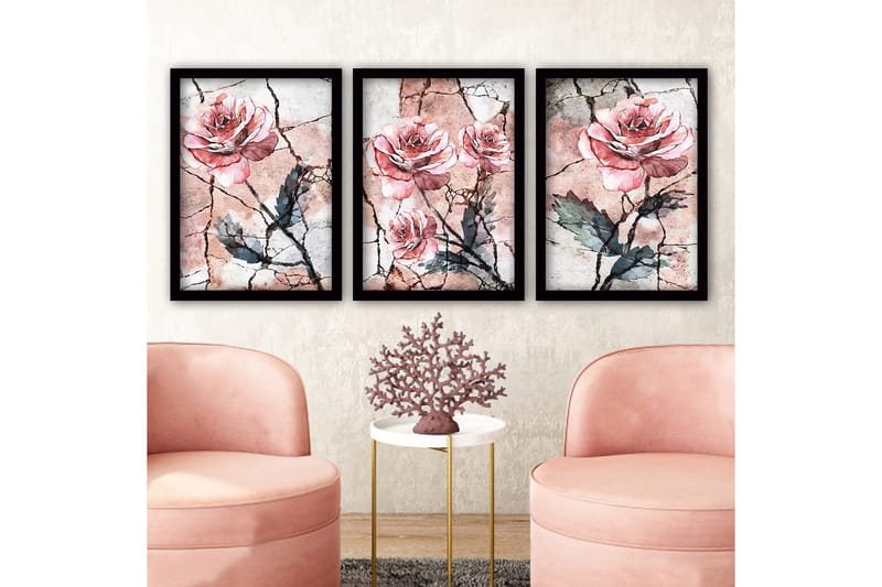Dekorativ indrammet maleri 3-Dele 35x45 cm, Flerfarvet