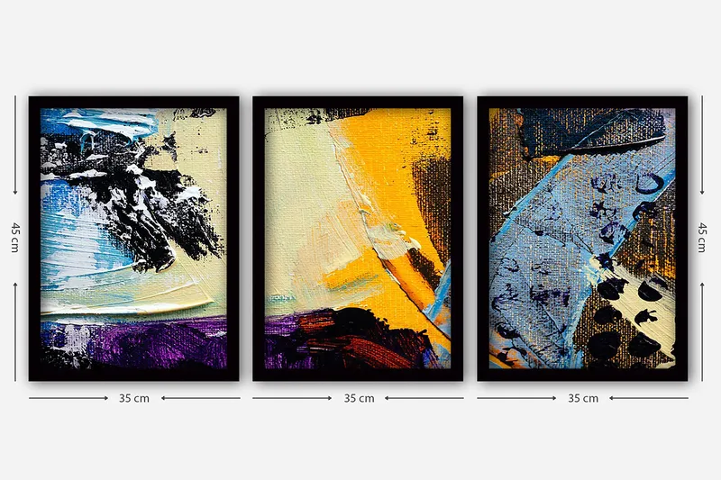 Dekorativ indrammet maleri 3-Dele 35x45 cm - Flerfarvet - Boligtilbehør - Billeder & kunst - Billeder på lærred