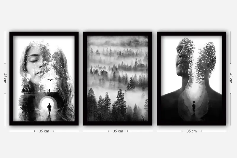 Dekorativ indrammet maleri 3-Dele 35x45 cm - Flerfarvet - Boligtilbehør - Billeder & kunst - Billeder på lærred