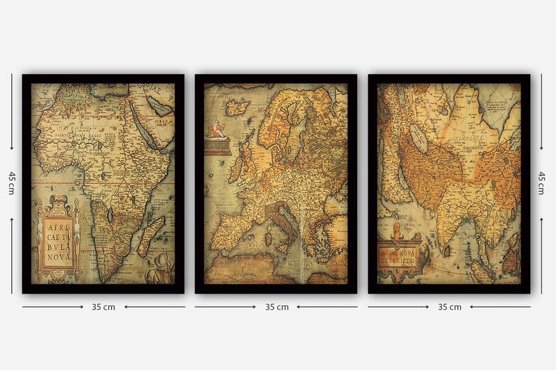 Dekorativ indrammet maleri 3-Dele 35x45 cm - Flerfarvet - Boligtilbehør - Billeder & kunst - Billeder på lærred