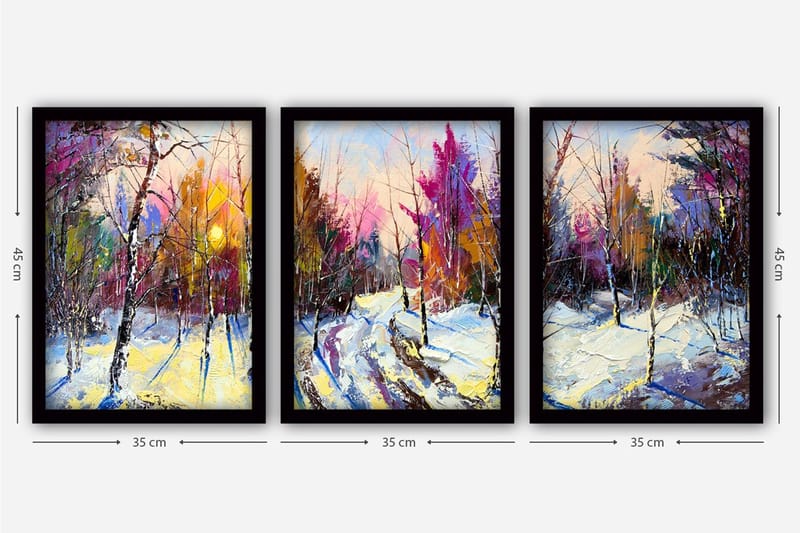 Dekorativ indrammet maleri 3-Dele 35x45 cm - Flerfarvet - Boligtilbehør - Billeder & kunst - Billeder på lærred