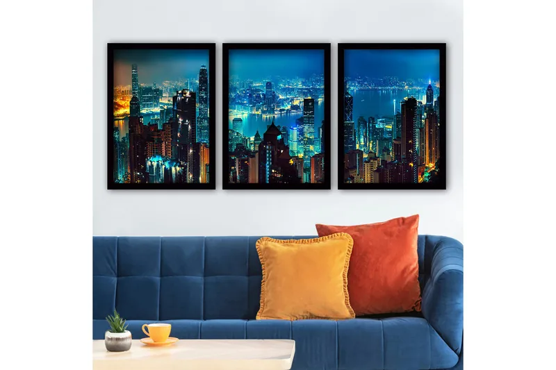 Dekorativ indrammet maleri 3-Dele 35x45 cm, Flerfarvet