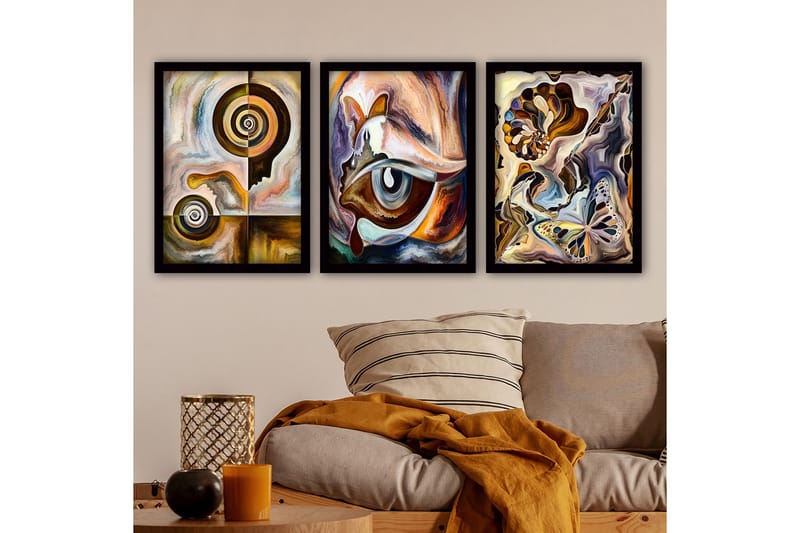 Dekorativ indrammet maleri 3-Dele 35x45 cm, Flerfarvet