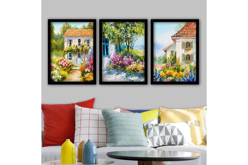 Dekorativ indrammet maleri 3-Dele 35x45 cm, Flerfarvet