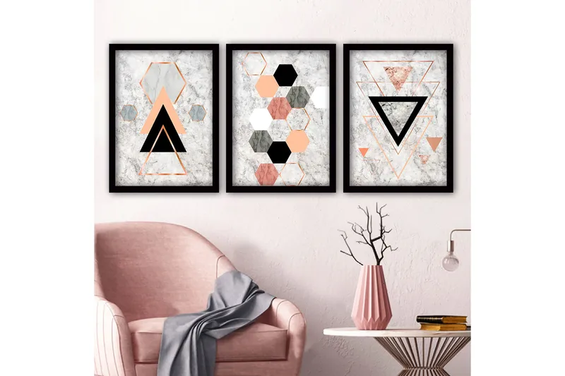 Dekorativ indrammet maleri 3-Dele 35x45 cm, Flerfarvet