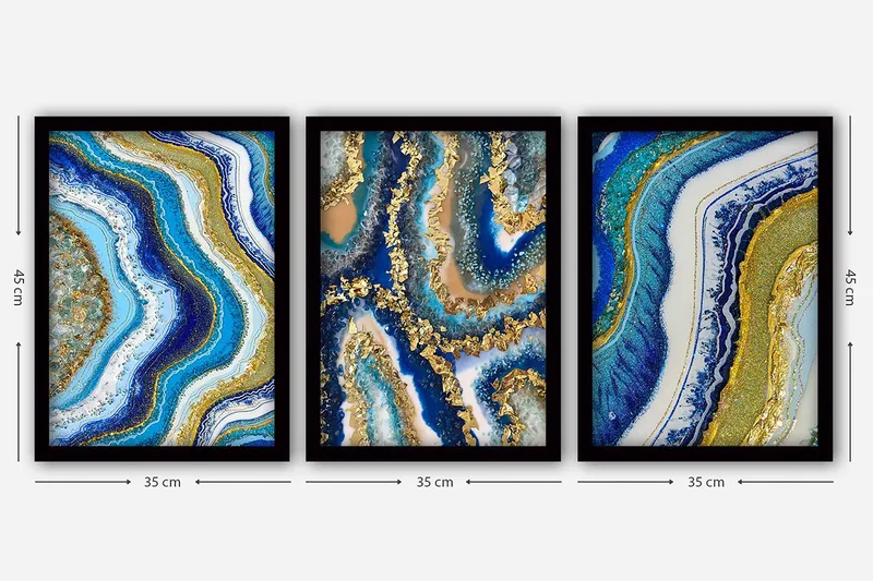 Dekorativ indrammet maleri 3-Dele 35x45 cm - Flerfarvet - Boligtilbehør - Billeder & kunst - Billeder på lærred