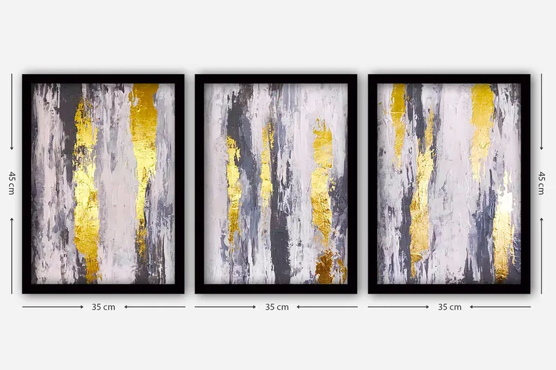 Dekorativ indrammet maleri 3-Dele 35x45 cm - Flerfarvet - Boligtilbehør - Billeder & kunst - Billeder på lærred