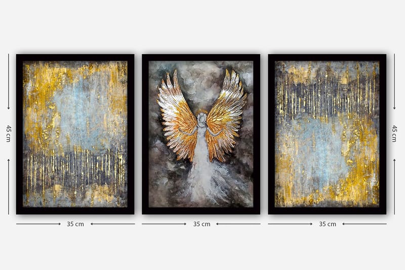 Dekorativ indrammet maleri 3-Dele 35x45 cm - Flerfarvet - Boligtilbehør - Billeder & kunst - Billeder på lærred