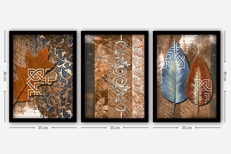 Dekorativ indrammet maleri 3-Dele 35x45 cm - Flerfarvet - Boligtilbehør - Billeder & kunst - Billeder på lærred