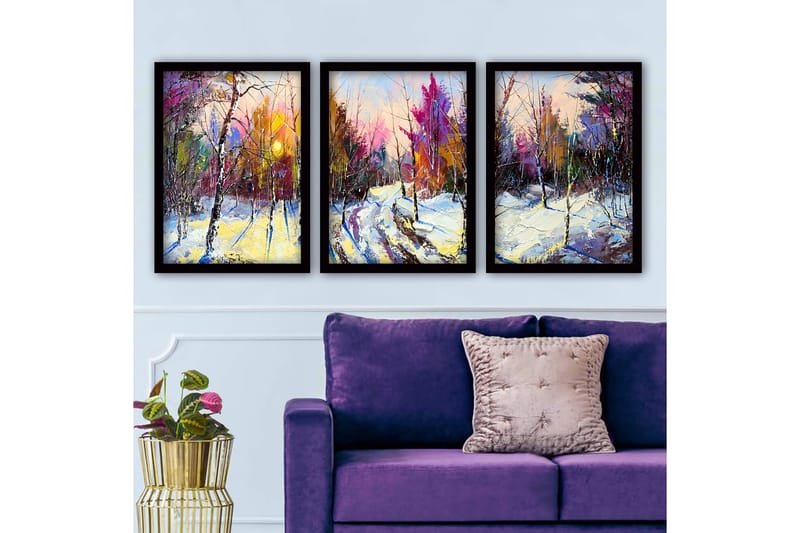Dekorativ indrammet maleri 3-Dele 35x45 cm - Flerfarvet - Boligtilbehør - Billeder & kunst - Billeder på lærred