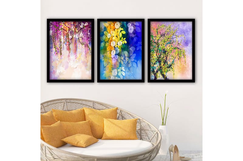 Dekorativ indrammet maleri 3-Dele 35x45 cm - Flerfarvet - Boligtilbehør - Billeder & kunst - Billeder på lærred