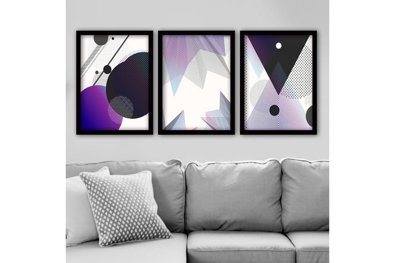 Dekorativ indrammet maleri 3-Dele 35x45 cm - Flerfarvet - Boligtilbehør - Billeder & kunst - Billeder på lærred