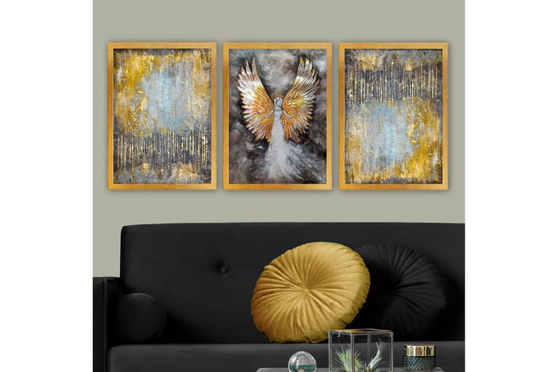 Dekorativ indrammet maleri 3-Dele 35x45 cm - Flerfarvet - Boligtilbehør - Billeder & kunst - Billeder på lærred