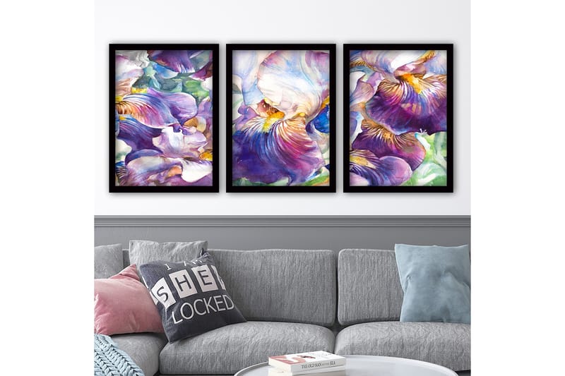 Dekorativ indrammet maleri 3-Dele 35x45 cm - Flerfarvet - Boligtilbehør - Billeder & kunst - Billeder på lærred