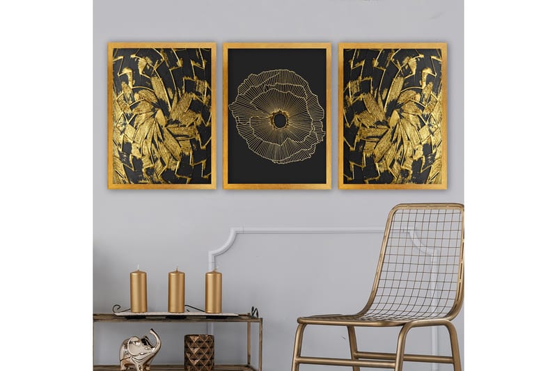 Dekorativ indrammet maleri 3-Dele 35x45 cm - Flerfarvet - Boligtilbehør - Billeder & kunst - Billeder på lærred