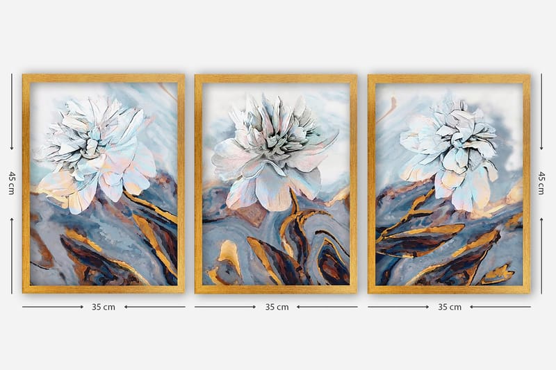 Dekorativ indrammet maleri 3-Dele 35x45 cm - Flerfarvet - Boligtilbehør - Billeder & kunst - Billeder på lærred