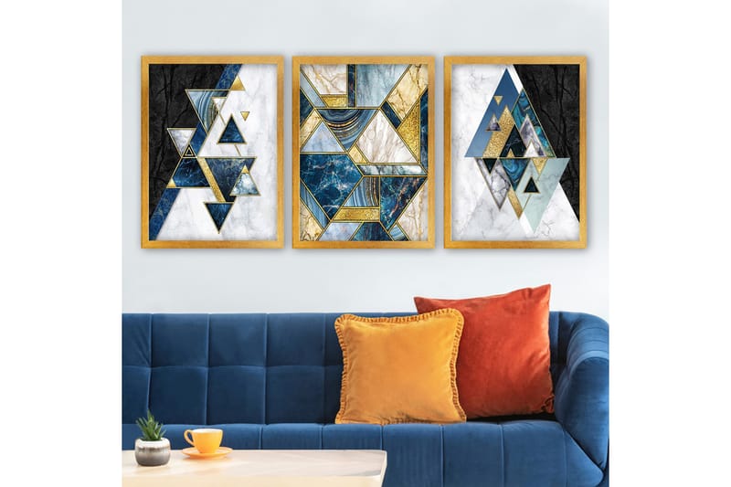 Dekorativ indrammet maleri 3-Dele 35x45 cm - Flerfarvet - Boligtilbehør - Billeder & kunst - Billeder på lærred