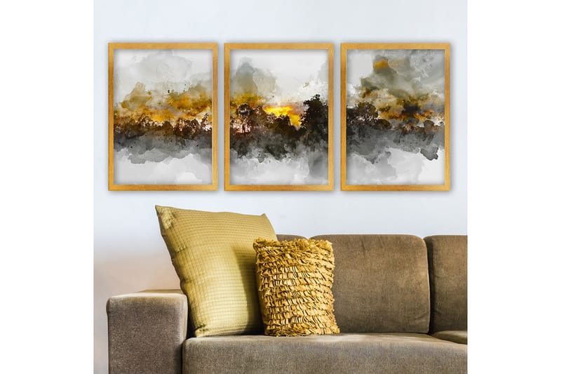 Dekorativ indrammet maleri 3-Dele 35x45 cm - Flerfarvet - Boligtilbehør - Billeder & kunst - Billeder på lærred