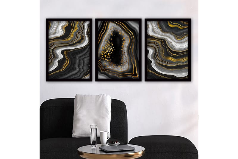 Dekorativ indrammet maleri 3-Dele 35x45 cm - Flerfarvet - Boligtilbehør - Billeder & kunst - Billeder på lærred
