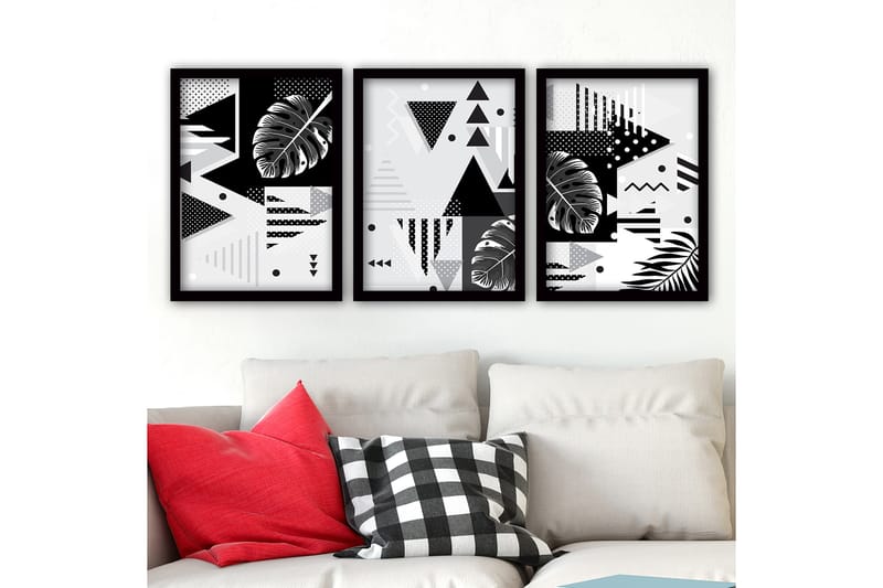 Dekorativ indrammet maleri 3-Dele 35x45 cm - Flerfarvet - Boligtilbehør - Billeder & kunst - Billeder på lærred