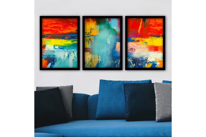 Dekorativ indrammet maleri 3-Dele 35x45 cm - Flerfarvet - Boligtilbehør - Billeder & kunst - Billeder på lærred