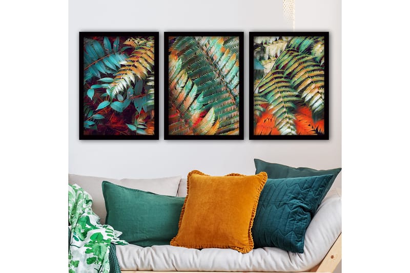 Dekorativ indrammet maleri 3-Dele 35x45 cm - Flerfarvet - Boligtilbehør - Billeder & kunst - Billeder på lærred