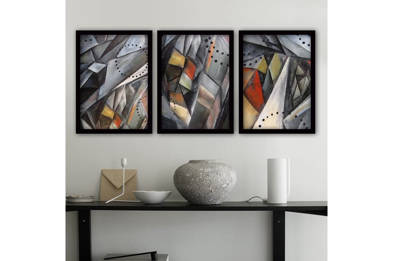 Dekorativ indrammet maleri 3-Dele 35x45 cm - Flerfarvet - Boligtilbehør - Billeder & kunst - Billeder på lærred