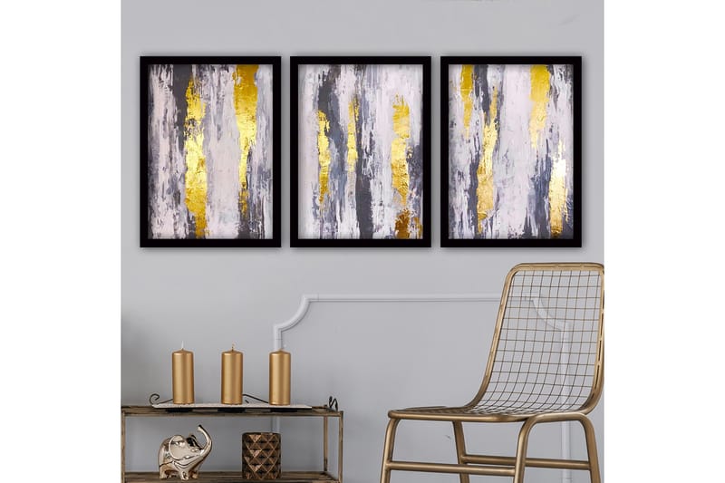 Dekorativ indrammet maleri 3-Dele 35x45 cm - Flerfarvet - Boligtilbehør - Billeder & kunst - Billeder på lærred