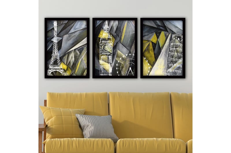 Dekorativ indrammet maleri 3-Dele 35x45 cm - Flerfarvet - Boligtilbehør - Billeder & kunst - Billeder på lærred