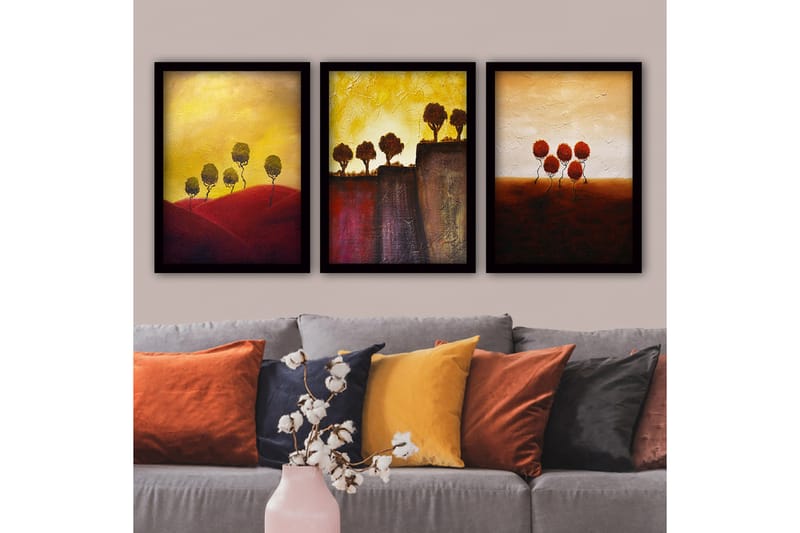 Dekorativ indrammet maleri 3-Dele 35x45 cm - Flerfarvet - Boligtilbehør - Billeder & kunst - Billeder på lærred