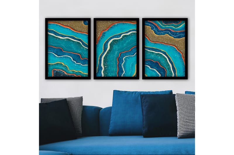 Dekorativ indrammet maleri 3-Dele 35x45 cm - Flerfarvet - Boligtilbehør - Billeder & kunst - Billeder på lærred