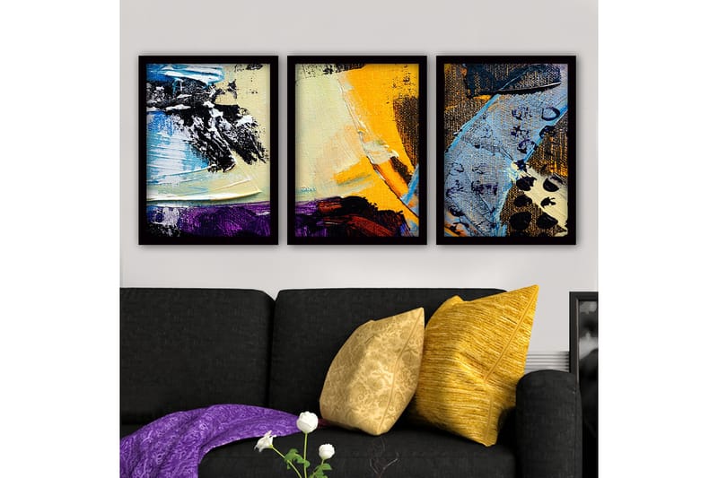 Dekorativ indrammet maleri 3-Dele 35x45 cm - Flerfarvet - Boligtilbehør - Billeder & kunst - Billeder på lærred
