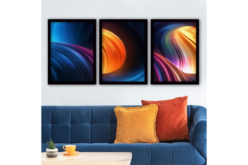 Dekorativ indrammet maleri 3-Dele 35x45 cm - Flerfarvet - Boligtilbehør - Billeder & kunst - Billeder på lærred