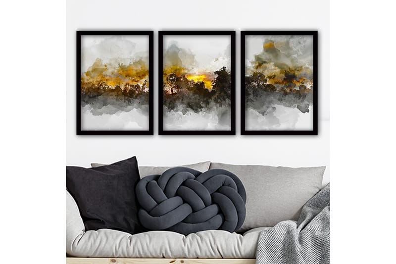 Dekorativ indrammet maleri 3-Dele 35x45 cm - Flerfarvet - Boligtilbehør - Billeder & kunst - Billeder på lærred