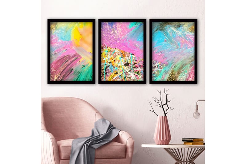 Dekorativ indrammet maleri 3-Dele 35x45 cm - Flerfarvet - Boligtilbehør - Billeder & kunst - Billeder på lærred