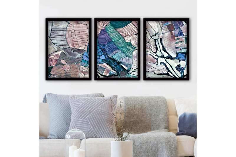 Dekorativ indrammet maleri 3-Dele 35x45 cm - Flerfarvet - Boligtilbehør - Billeder & kunst - Billeder på lærred