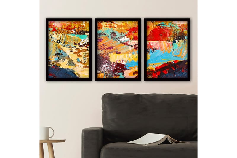 Dekorativ indrammet maleri 3-Dele 35x45 cm - Flerfarvet - Boligtilbehør - Billeder & kunst - Billeder på lærred