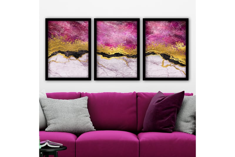 Dekorativ indrammet maleri 3-Dele 35x45 cm - Flerfarvet - Boligtilbehør - Billeder & kunst - Billeder på lærred