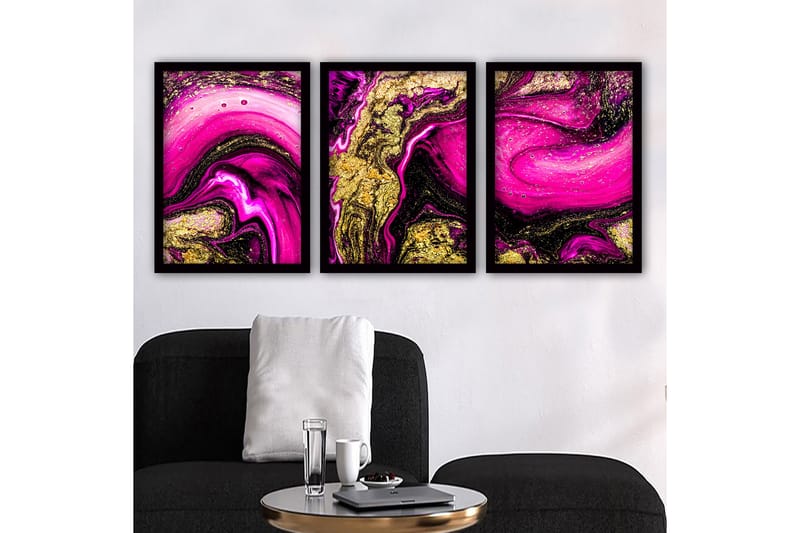 Dekorativ indrammet maleri 3-Dele 35x45 cm - Flerfarvet - Boligtilbehør - Billeder & kunst - Billeder på lærred