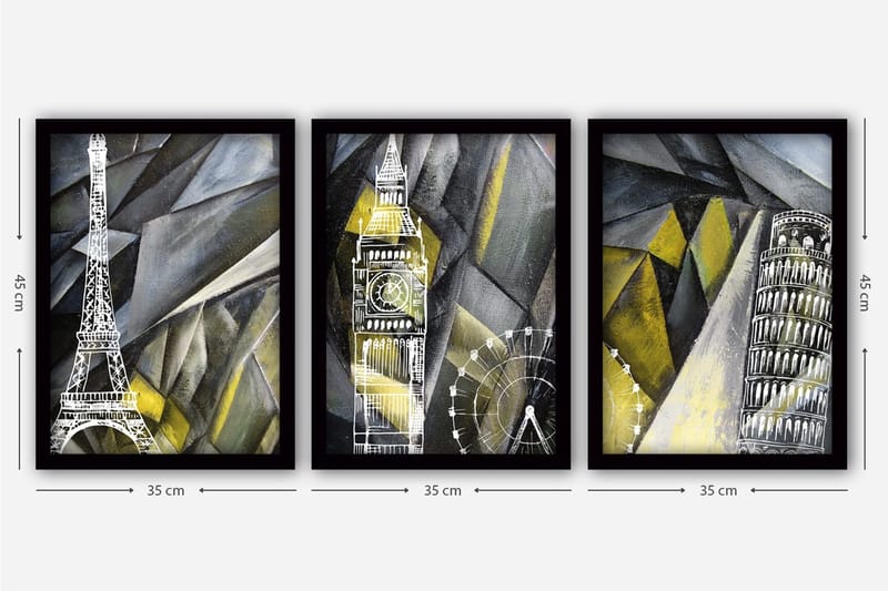 Dekorativ indrammet maleri 3-Dele 35x45 cm - Flerfarvet - Boligtilbehør - Billeder & kunst - Billeder på lærred