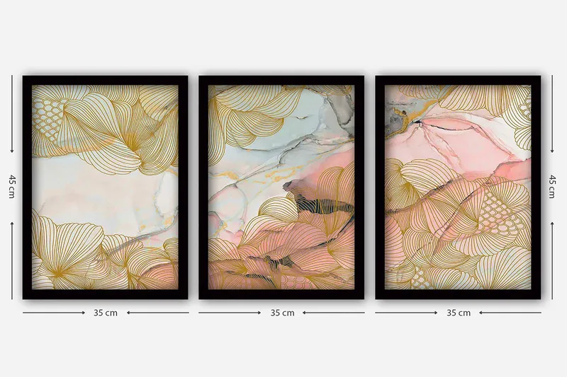 Dekorativ indrammet maleri 3-Dele 35x45 cm - Flerfarvet - Boligtilbehør - Billeder & kunst - Billeder på lærred