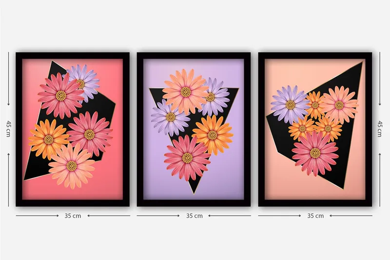 Dekorativ indrammet maleri 3-Dele 35x45 cm - Flerfarvet - Boligtilbehør - Billeder & kunst - Billeder på lærred