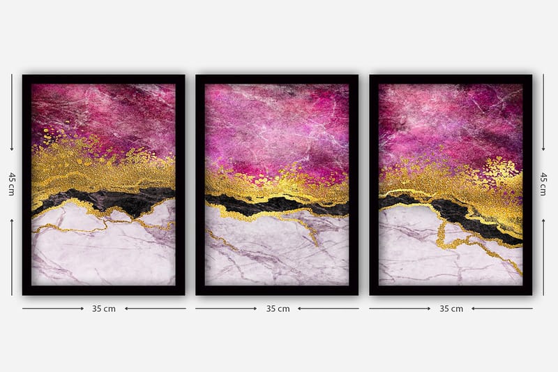 Dekorativ indrammet maleri 3-Dele 35x45 cm - Flerfarvet - Boligtilbehør - Billeder & kunst - Billeder på lærred